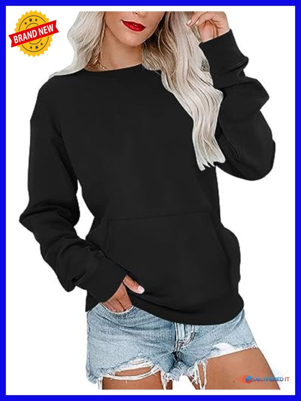 Oversized Crewneck Sweatshirt Long Sleeve Pullover with Pocket